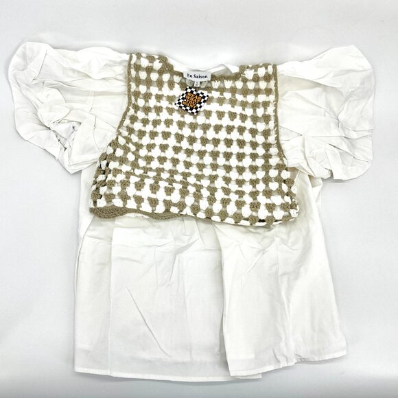 En Saison by Lala White Dress With Tan and White Crocheted Removable Top Size S - Picture 6 of 7